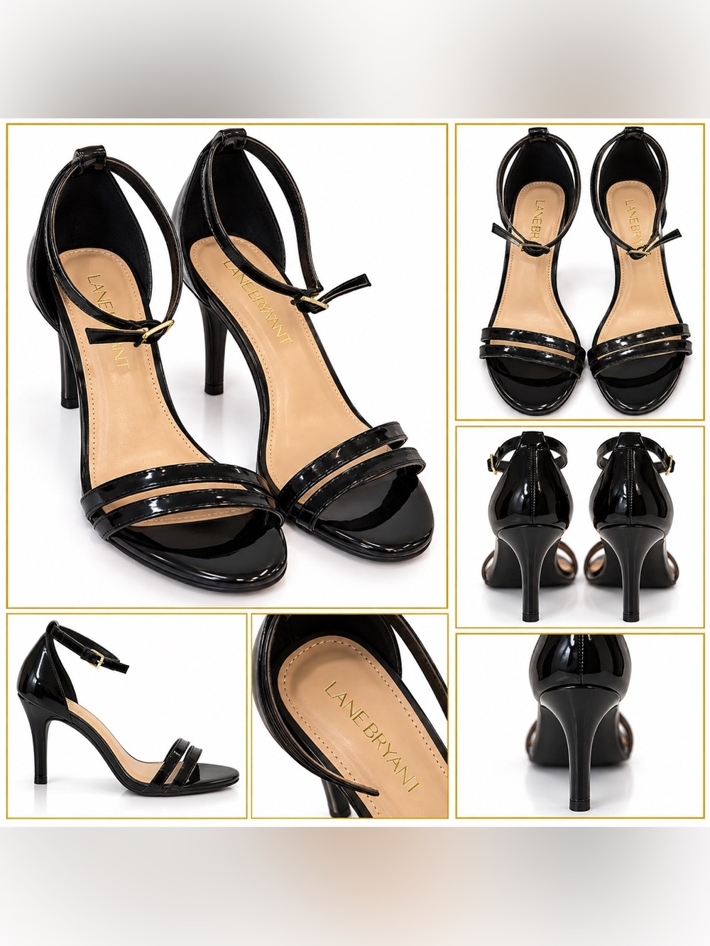 Lane Bryant Black Patent Ankle Strap Stiletto Heels 9 Wide - 3” heels
